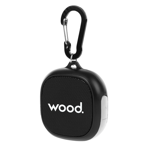 Black/White Waterproof Speaker w/ Carabiner-Primary Logo