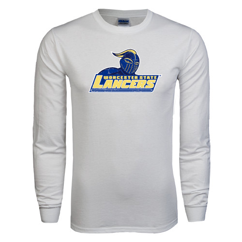  White Long Sleeve T Shirt - Primary Mark Distressed