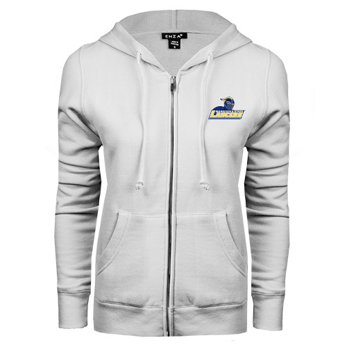  ENZA Womens White Fleece Full Zip Hoodie - Primary Mark
