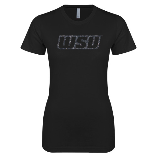  Next Level Womens Black Boyfriend Tee - WSU Glitter Graphite Soft Glitter