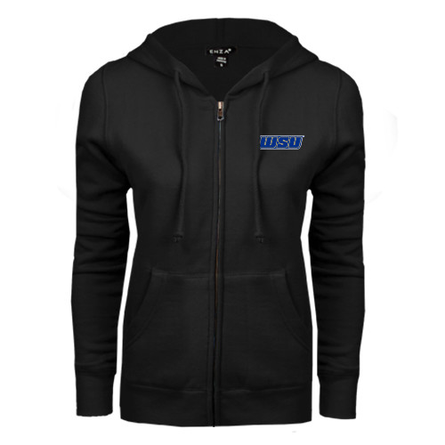  ENZA Womens Black Fleece Full Zip Hoodie - WSU