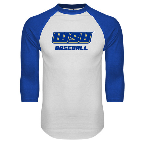 White/Royal Raglan Baseball T Shirt - Baseball