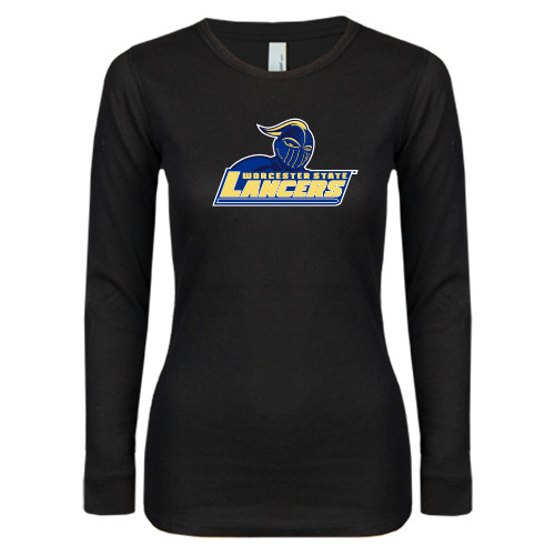  Womens Black Long Sleeve V Neck Tee  - Primary Mark
