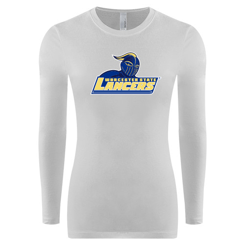  Womens White Long Sleeve V Neck Tee - Primary Mark