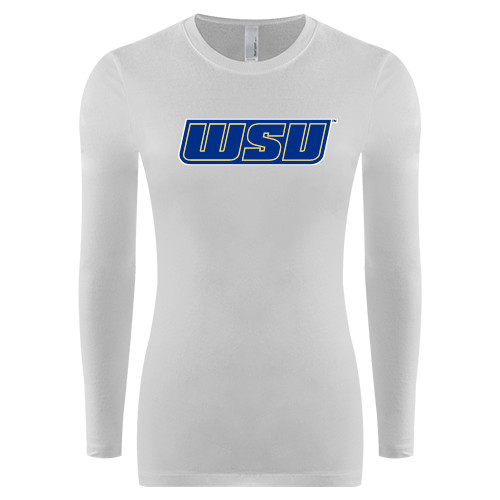  Womens White Long Sleeve V Neck Tee - WSU