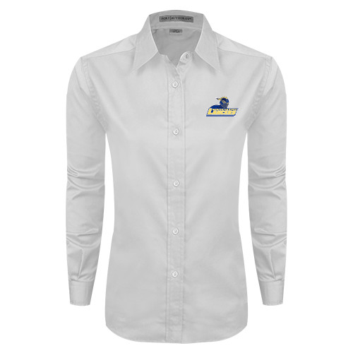  Womens White Twill Button Down Long Sleeve - Primary Mark