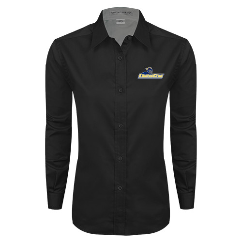  Womens Black Twill Button Down Long Sleeve  - Lancer Club