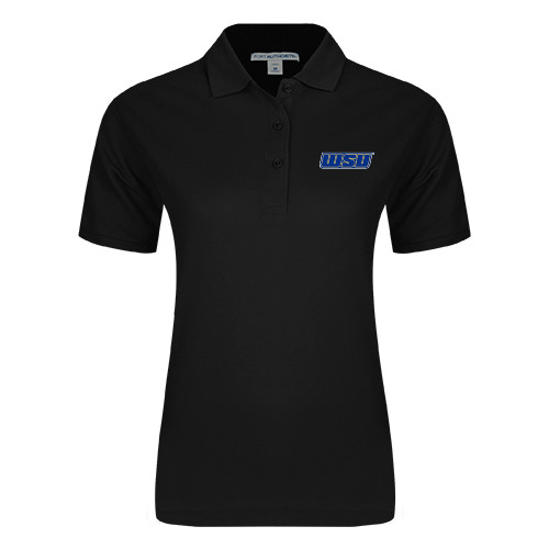  Womens Silk Touch Black Pique Polo - WSU