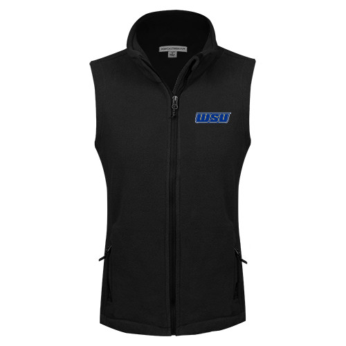  Womens Black Fleece Full Zip Vest - WSU