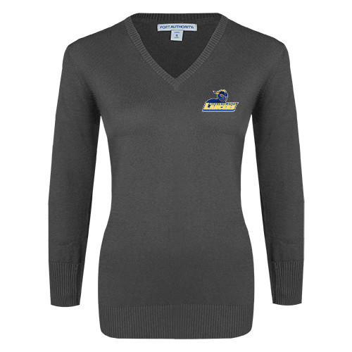  Womens Charcoal Heather VNeck Sweater - Primary Mark