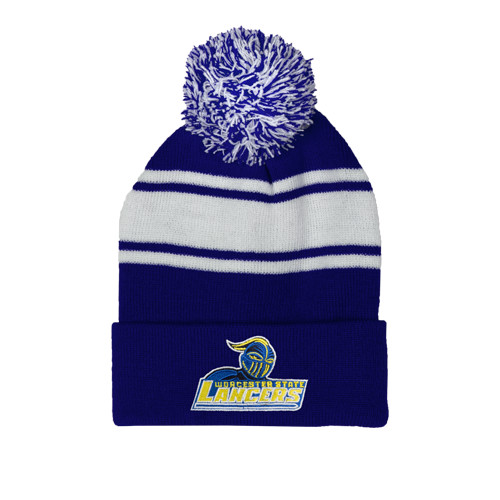  Royal/White Two Tone Knit Pom Beanie w/Cuff - Primary Mark