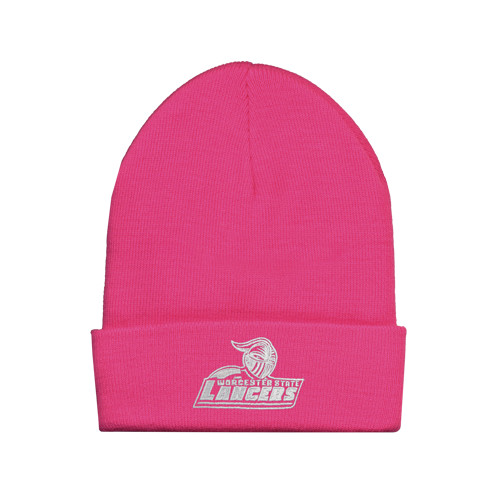  Fleece Lined Neon Pink Knit Beanie - Primary Mark