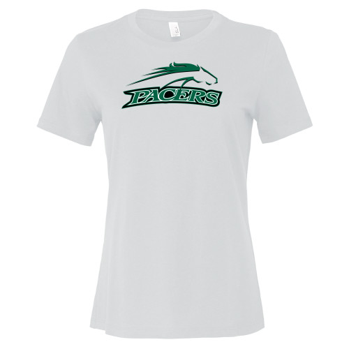  Bella + Canvas Womens White Relaxed Cotton T Shirt - Arched Pacers w/ Pacer