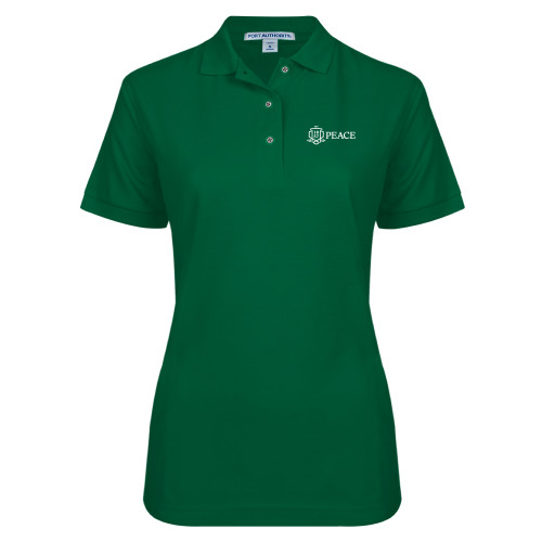  Womens Silk Touch Dark Green Pique Polo - Primary Shield Horizontal