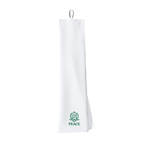  White Waffle Microfiber Golf Towel - Primary Shield Vertical