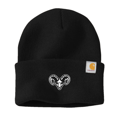  Carhartt Black Knit Beanie w/Cuff - Ram Head