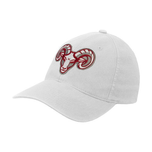  White Flexfit Structured Low Profile Hat - Ram Head