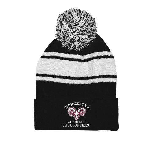  Black/White Two Tone Knit Pom Beanie w/Cuff - Primary Mark