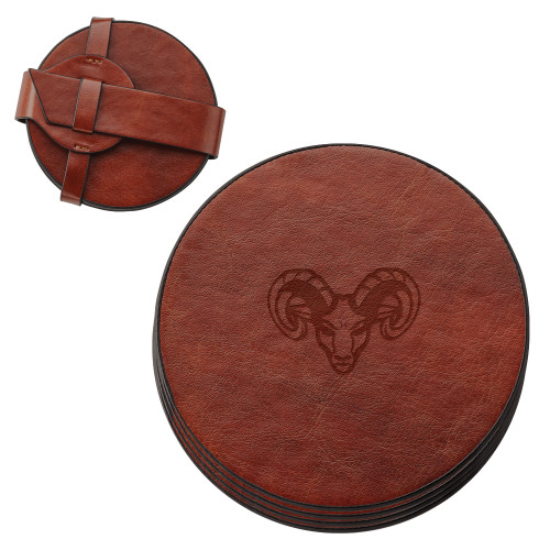  Fabrizio Brown Coaster Set - Ram Head  Engraved