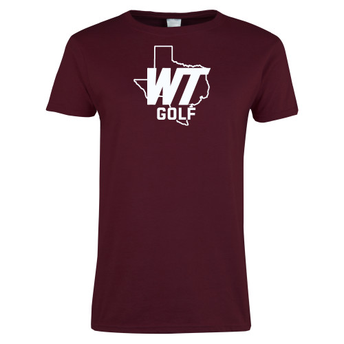  Womens Maroon Short Sleeve Tee - WT Texas Golf