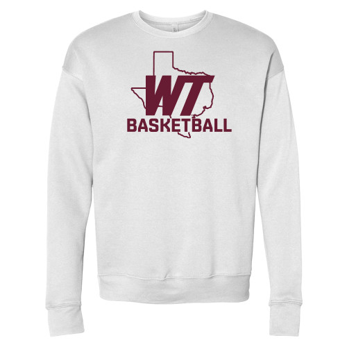  Bella + Canvas White Fleece Crew - WT Texas Basketball