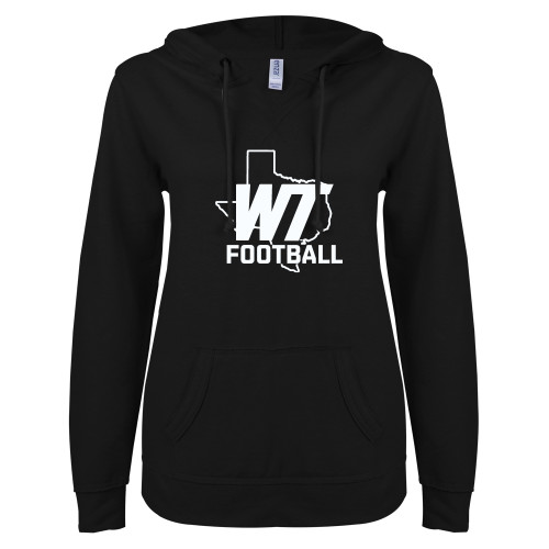  ENZA Womens Black V Notch Raw Edge Fleece Hoodie - WT Texas Football