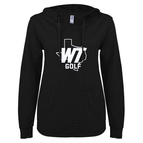  ENZA Womens Black V Notch Raw Edge Fleece Hoodie - WT Texas Golf