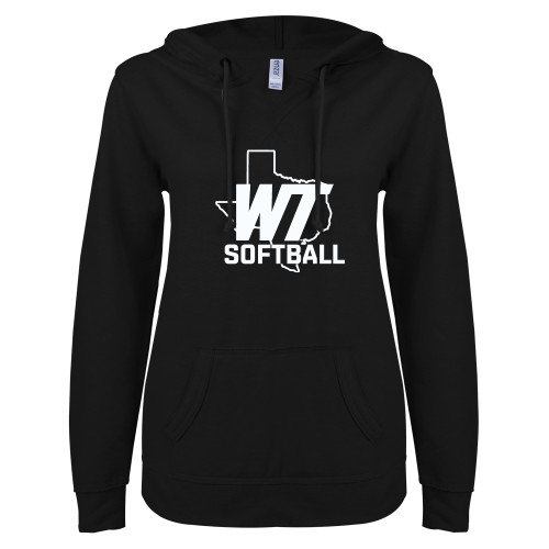  ENZA Womens Black V Notch Raw Edge Fleece Hoodie - WT Texas Softball