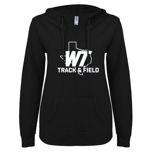  ENZA Womens Black V Notch Raw Edge Fleece Hoodie - WT Texas Track & Field