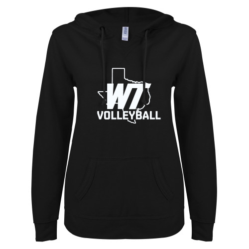  ENZA Womens Black V Notch Raw Edge Fleece Hoodie - WT Texas Volleyball
