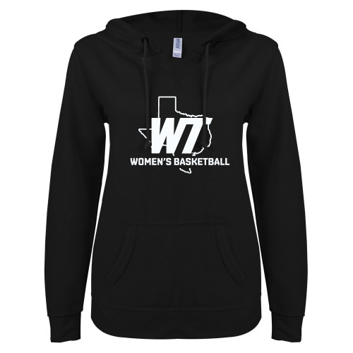 ENZA Womens Black V Notch Raw Edge Fleece Hoodie - WT Texas Womens Basketball