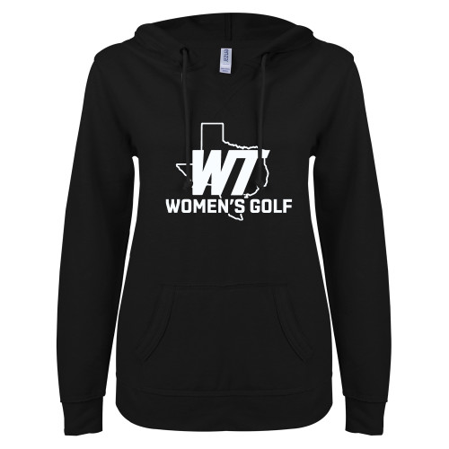  ENZA Womens Black V Notch Raw Edge Fleece Hoodie - WT Womens Golf