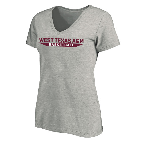  Womens Plus Heather Grey V Neck T Shirt - West Texas A&M - Basketball