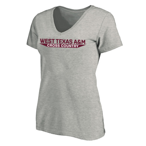  Womens Plus Heather Grey V Neck T Shirt - West Texas A&M - Cross Country
