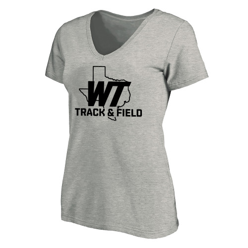  Womens Plus Heather Grey V Neck T Shirt - WT Texas Track & Field