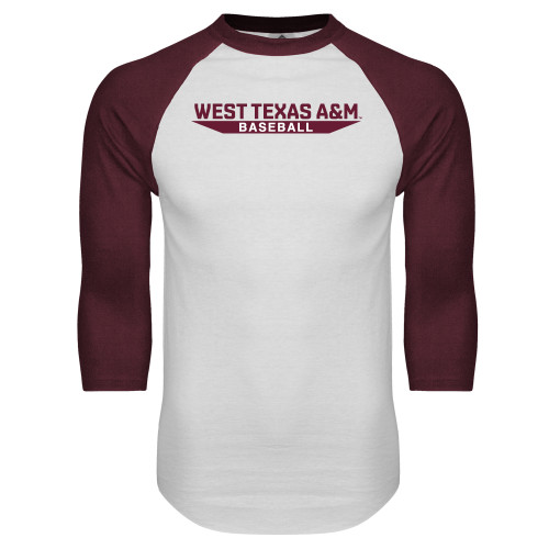  White/Maroon Raglan Baseball T Shirt - West Texas A&M - Baseball