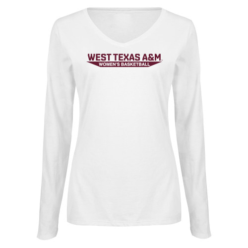  Womens White Long Sleeve V Neck Tee  - West Texas A&M - Womens Basketball