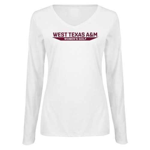  Womens White Long Sleeve V Neck Tee  - West Texas A&M - Womens Golf