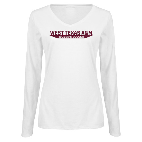  Womens White Long Sleeve V Neck Tee  - West Texas A&M - Womens Soccer