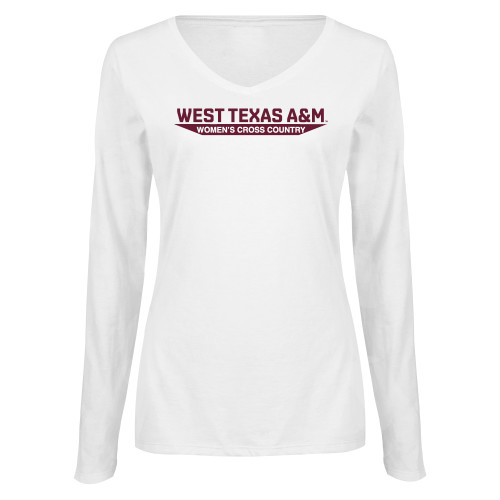  Womens White Long Sleeve V Neck Tee  - West Texas A&M - Womens Cross Country