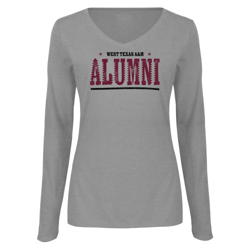  Womens Grey Long Sleeve V Neck Tee  - West Texas A&M Alumni
