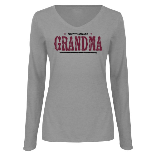  Womens Grey Long Sleeve V Neck Tee  - West Texas A&M Grandma