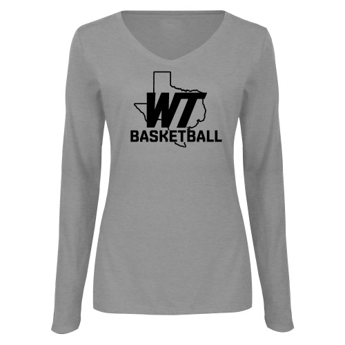  Womens Grey Long Sleeve V Neck Tee  - WT Texas Basketball