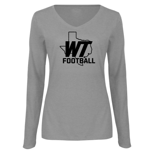  Womens Grey Long Sleeve V Neck Tee  - WT Texas Football