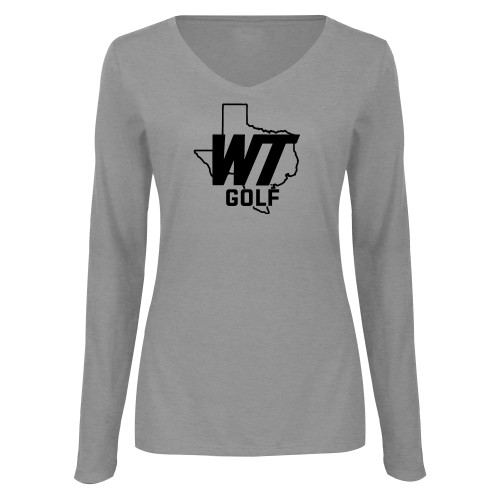  Womens Grey Long Sleeve V Neck Tee  - WT Texas Golf