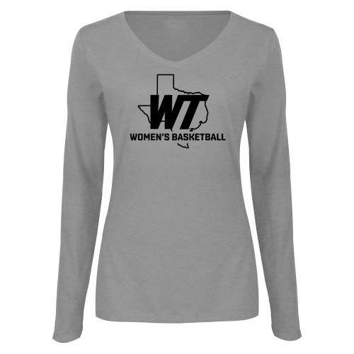  Womens Grey Long Sleeve V Neck Tee  - WT Texas Womens Basketball