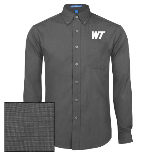  Dark Charcoal Poplin Crosshatch Long Sleeve Button Down - West Texas A&M Primary Mark