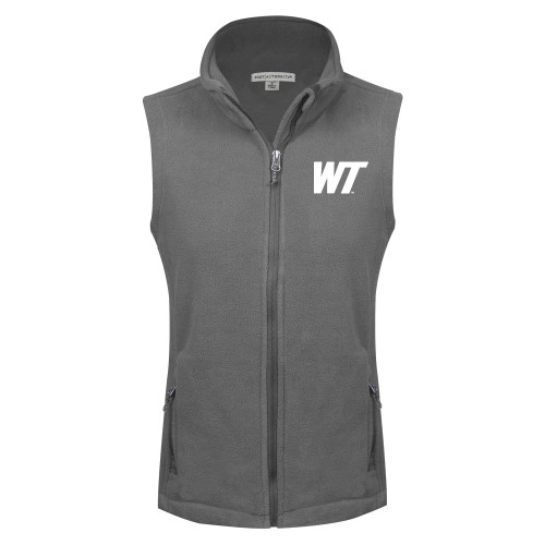  Womens Charcoal Fleece Full Zip Vest - West Texas A&M Primary Mark