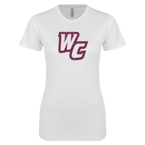  Next Level Womens White Boyfriend Tee - Primary Mark Pink Glitter