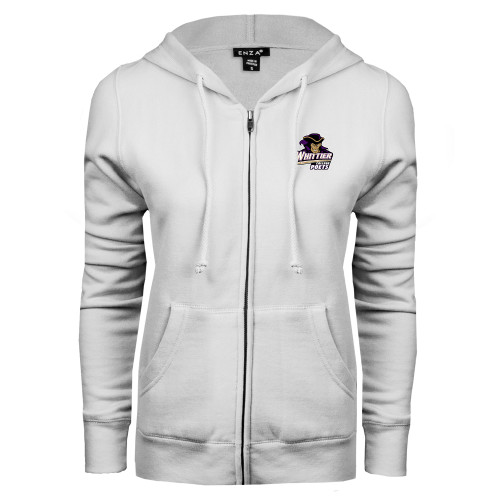  ENZA Womens White Fleece Full Zip Hoodie - Primary Mark